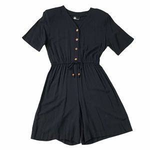 VINTAGE 90s Wooden Button Black Romper Medium